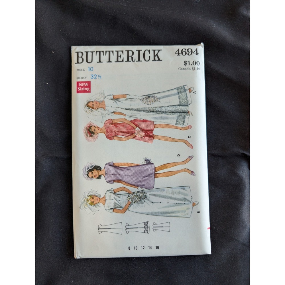 VTG 1968 Butterick 4694 Uncut Bridal Dress Size 10 Bust 32.5 Wedding Pattern